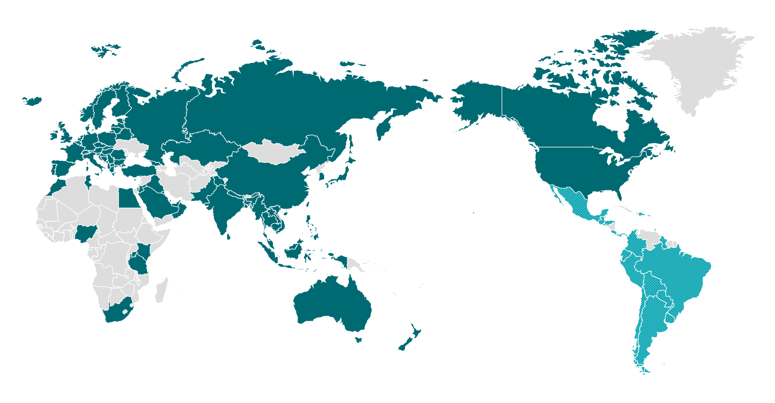 Map showing countries in Latin America operating e-waste collection and recycling programs